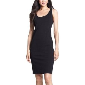 Eileen fisher black leather trim sheath dress